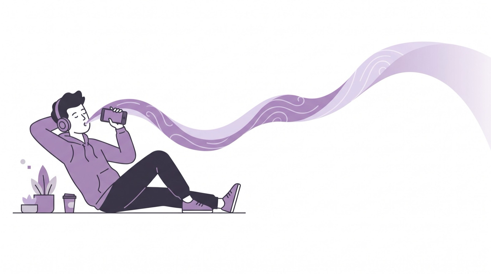 Ilustración de una persona hablando inglés en voz alta con su teléfono